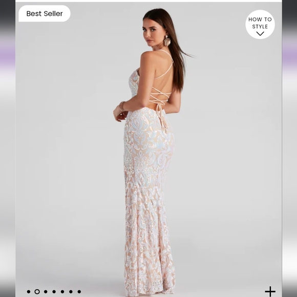 Priya Formal Iridescent Sequin Scroll Dress - Picture 2 of 5